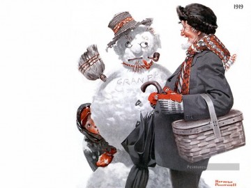 Norman Rockwell Painting - gramps and the snowman Norman Rockwell